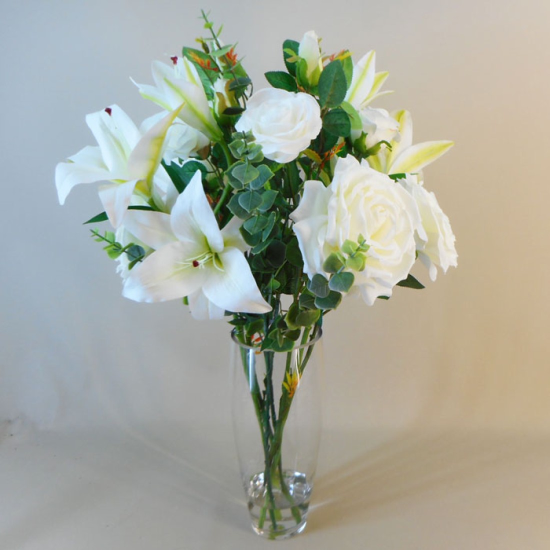 Lilies and Roses White Artificial Flower Arrangements